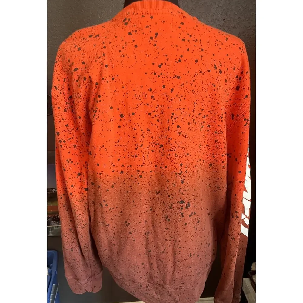Trukfit Orange Ombre Paint Splatter Sweatshirt Small Distressed
